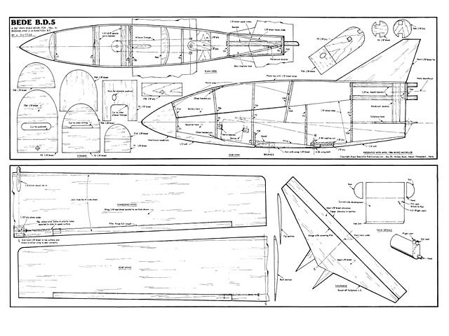 Bede BD-5 RC Pusher 36" WS RC Model Airplane Plans Templates PDF on USB