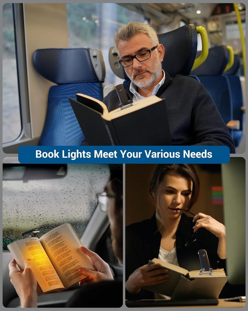 Booklight with Clip USB Rechargeable Adjustable Brightness for Night Reading