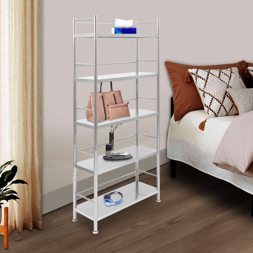 5-Tier 201 Stainless Steel Storage Rack Silver Kitchen Shelf Organizing Stand US
