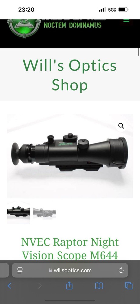 NVEC Raptor (m646) Night Vision Optic. 3rd gen