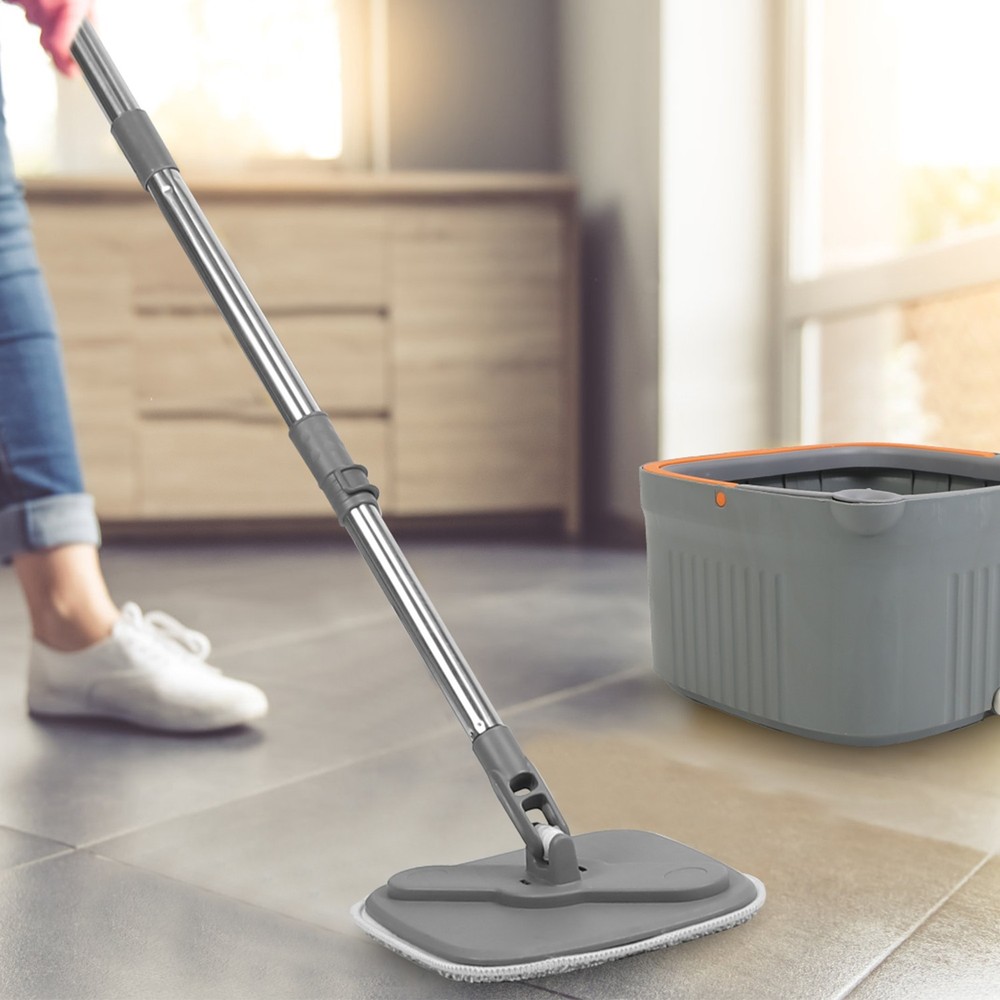 Spin Mop & Bucket System or 4Pcs Square Microfiber Mop Pads Portable Mop Bucket