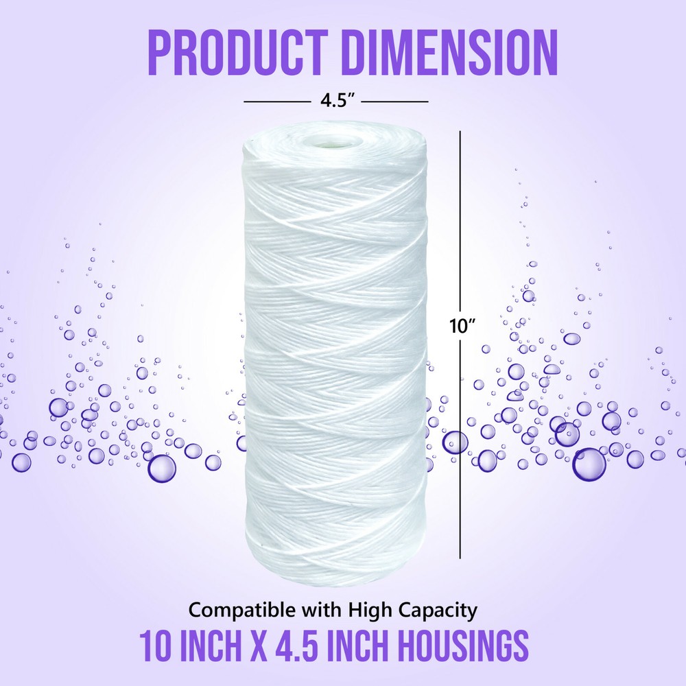 20 High Capacity Wound String Sediment Water Filters 5 Mic Cartridges 4.5 x 10