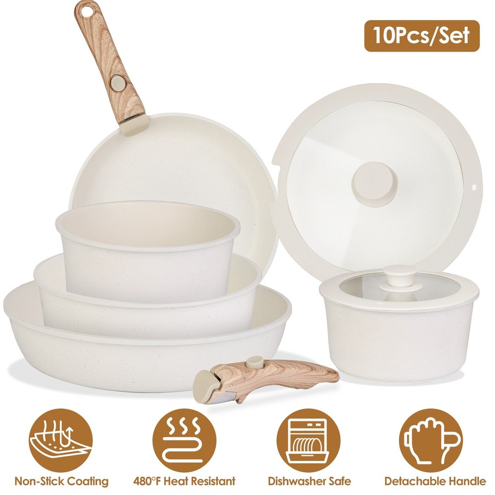 21 Pcs Pots and Pans Set Non Stick, Ceramic Cookware Set Detachable Handle
