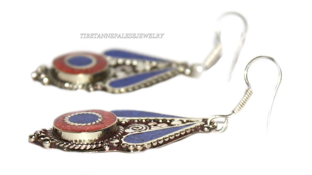 Lapis Earring Coral earring Tribal Earring Boho Earring Silver Earring