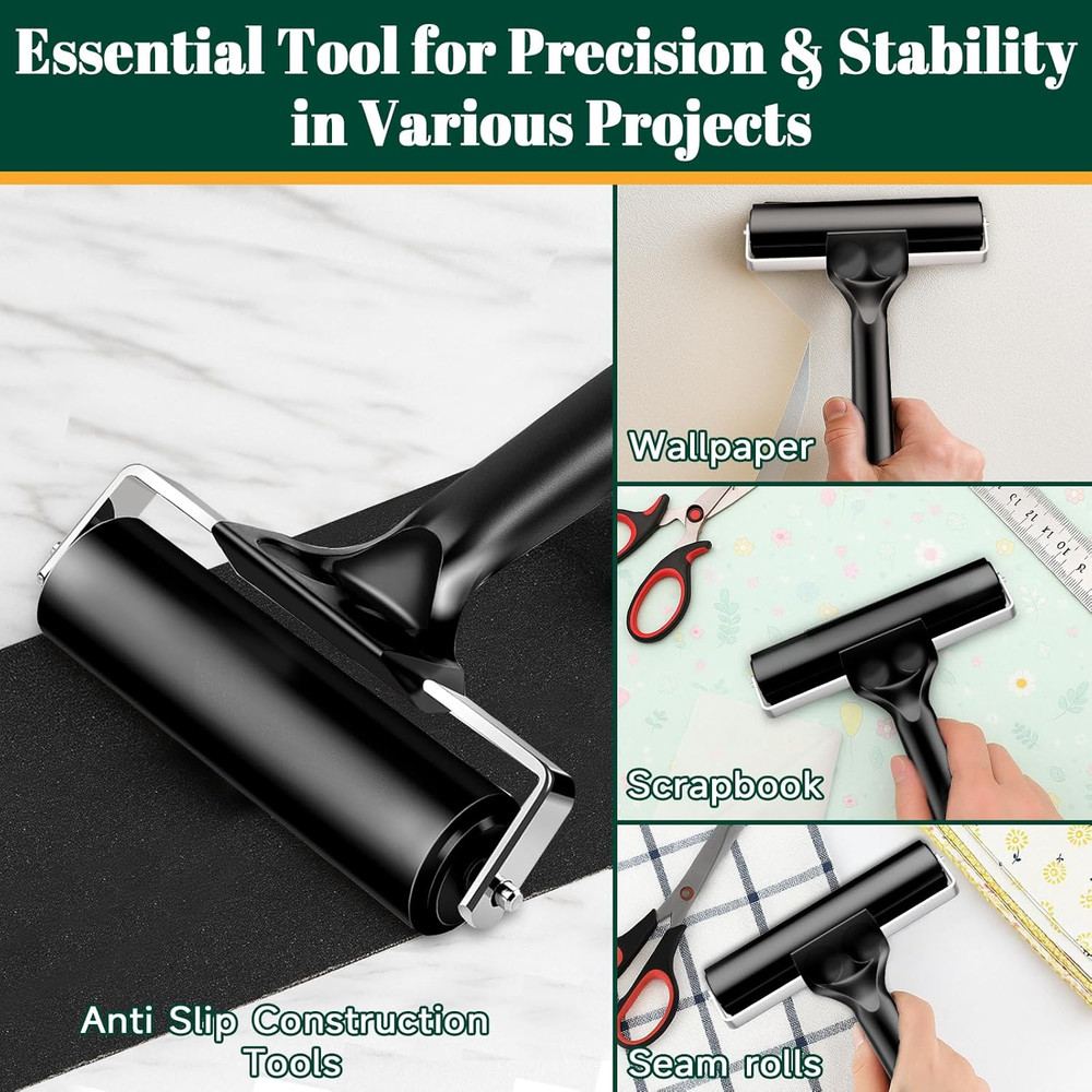 3 Pack Rubber Brayer Rollers for Crafting, Hard Rubber Rollers for Printmaking