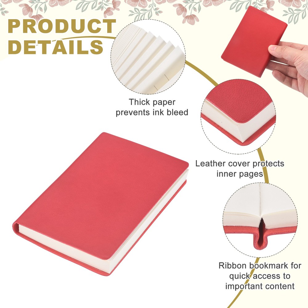 2 Pcs Leather Pocket Notebook, 4 x 3" A7 Hardcover Small Mini Notebooks, Red