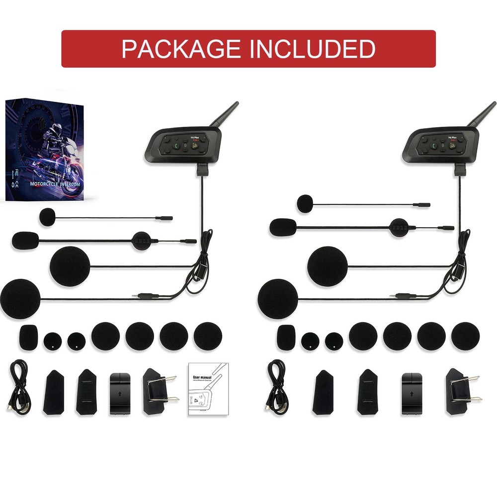 2PCS V6 Pro Motorcycle Helmet Bluetooth Headset 6 Riders Communication System