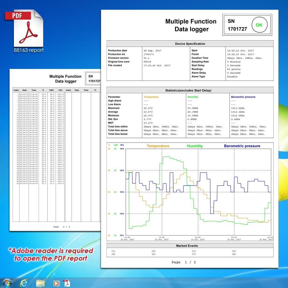 USB Temperature Data Logger Recorder for Temperature Humidity and Atmospheric...