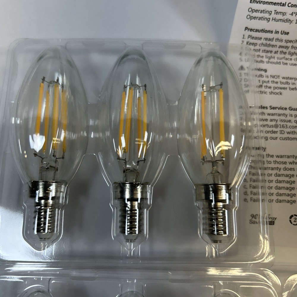 12 Pack Dimmable E12 Candle Light Bulbs LED 4W Candelabra Bulb