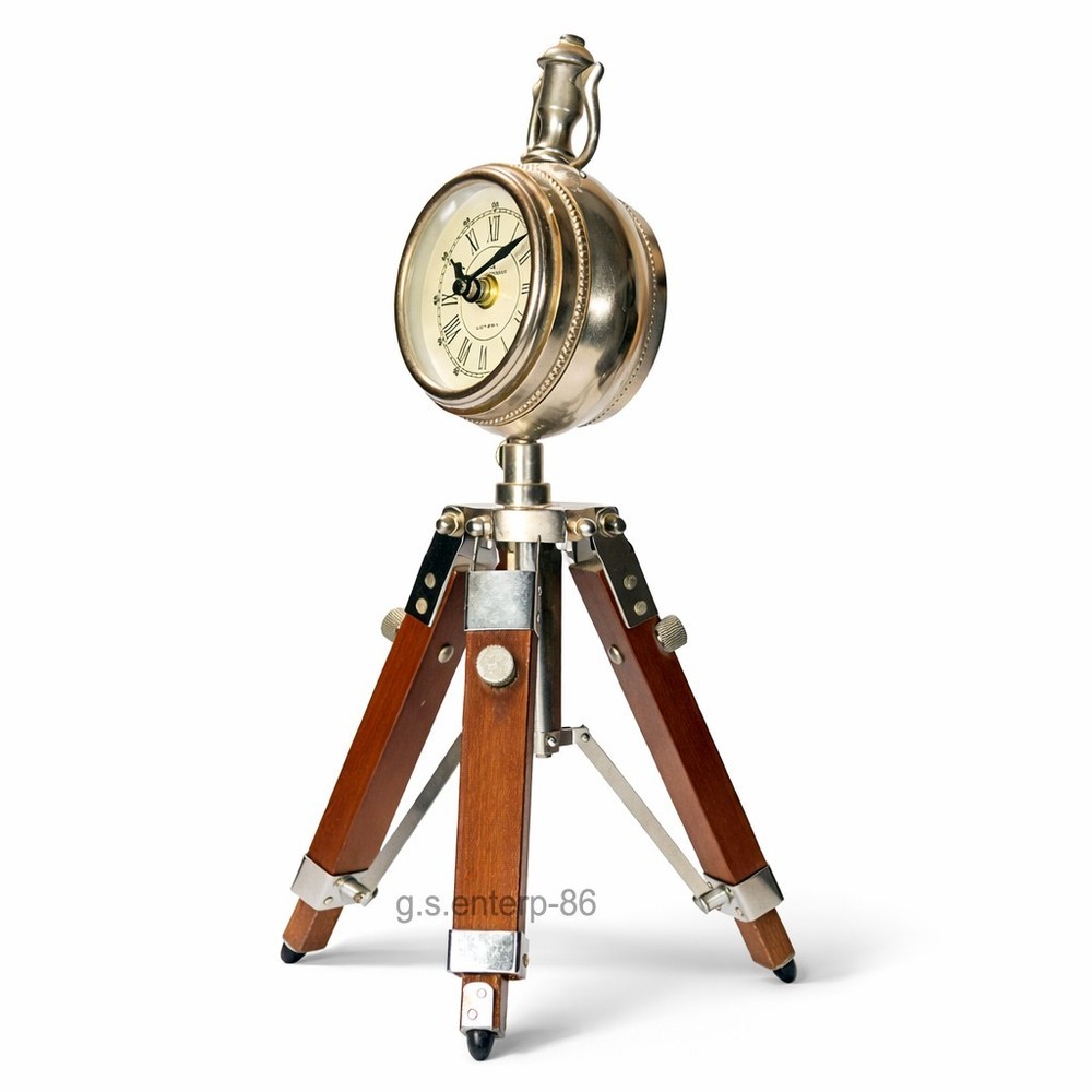 Solid Brass Tripod Clock Antique Style Table Decor Home & Office Collectible