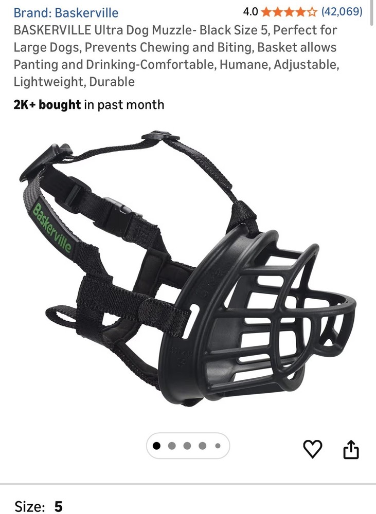 Baskerville Ultra Muzzle Dog Training Accessory, Size 5, Black