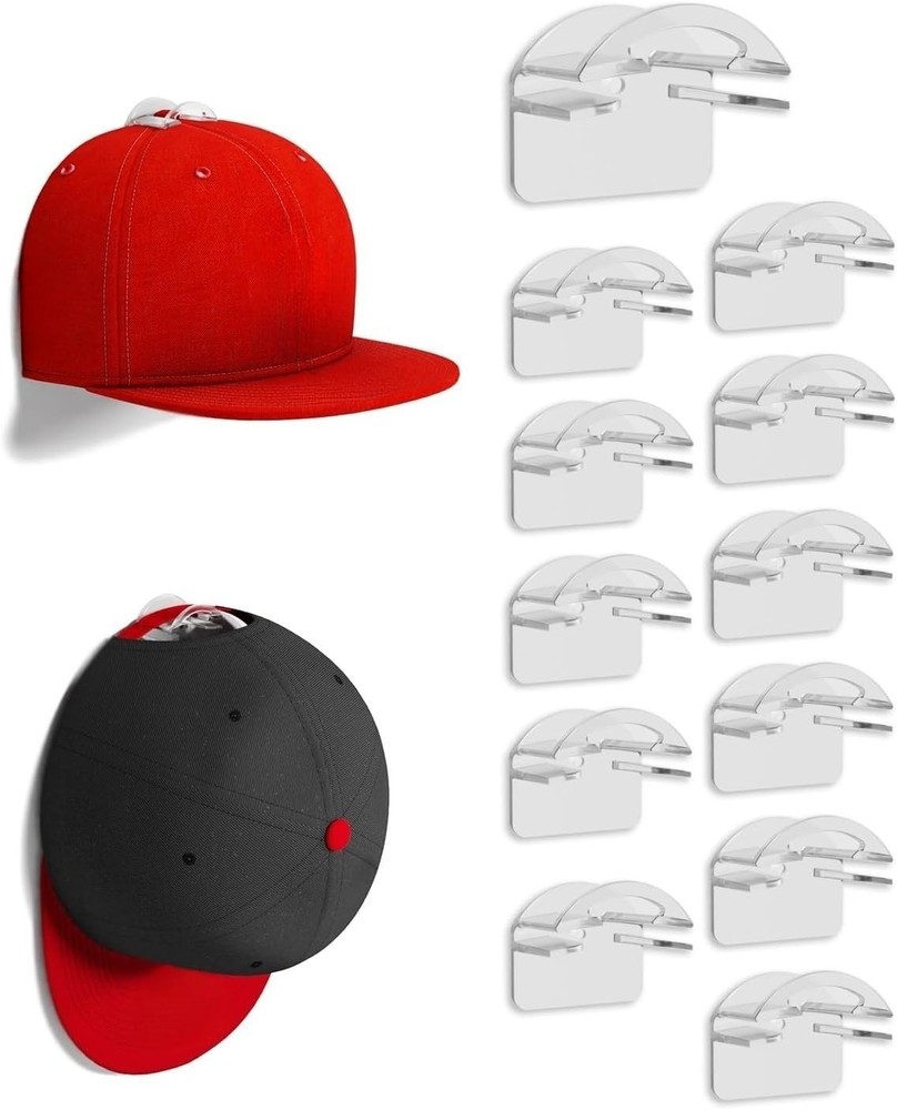 MSKEI Adhesive Hat Hooks for Wall - 2 Different Ways 12 Pack, Clear12