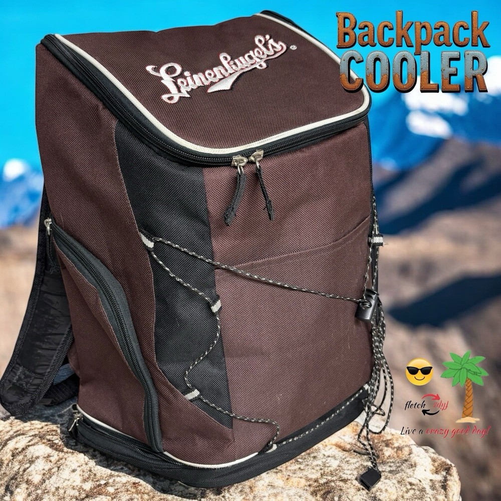Leinenkugel's Embroidered Logo Brown Backpack Cooler w/Ice Pack Holder in Bottom