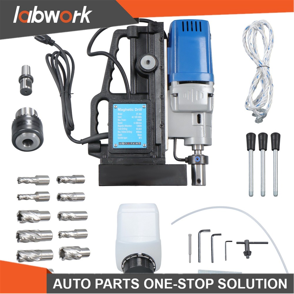 Labwork Magnetic Drill Press with 11 Drill Bits Stepless Speed Bi-Directional