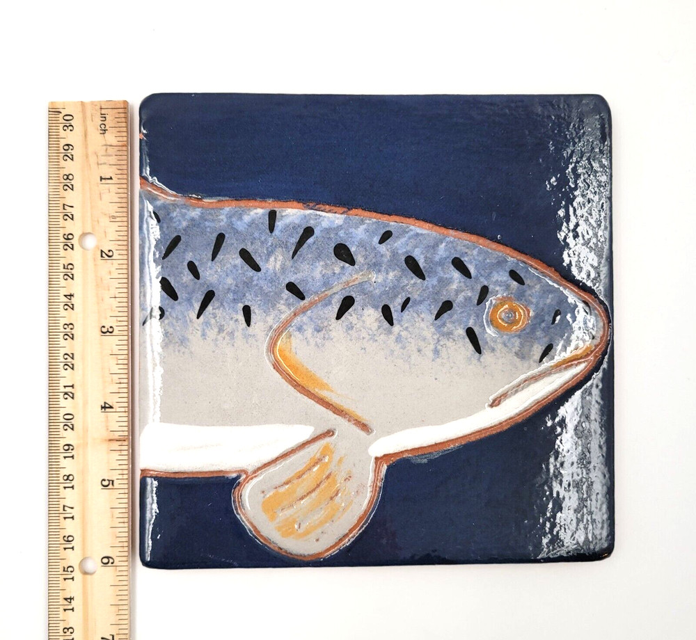 Tile Trivet Fish 6" Square Clay Art Hand Painted