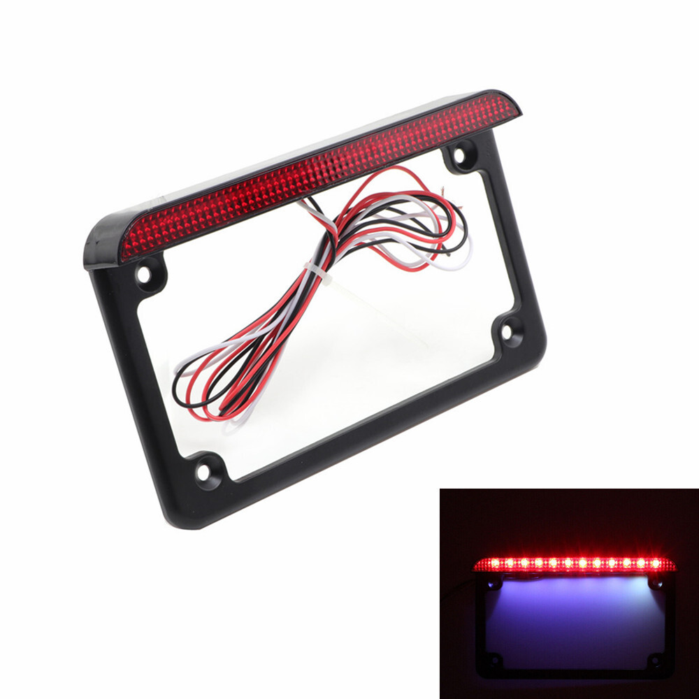 Black Motorcycle 6" LED License Plate Frame With Rear Tail Brake Light Bracket