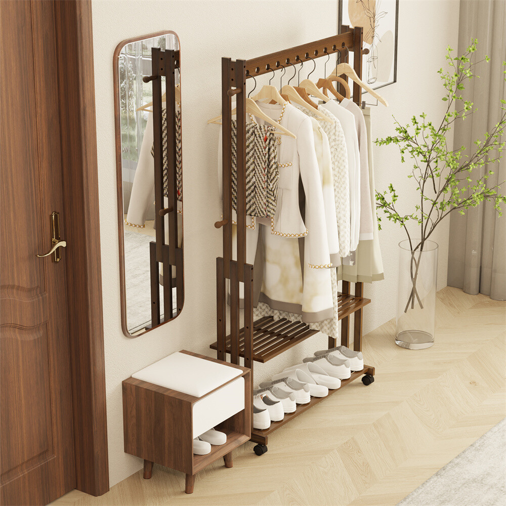 Free-Standing Clothes Rail Adjustable Garment Rack Rolling Hanging Display Shelf