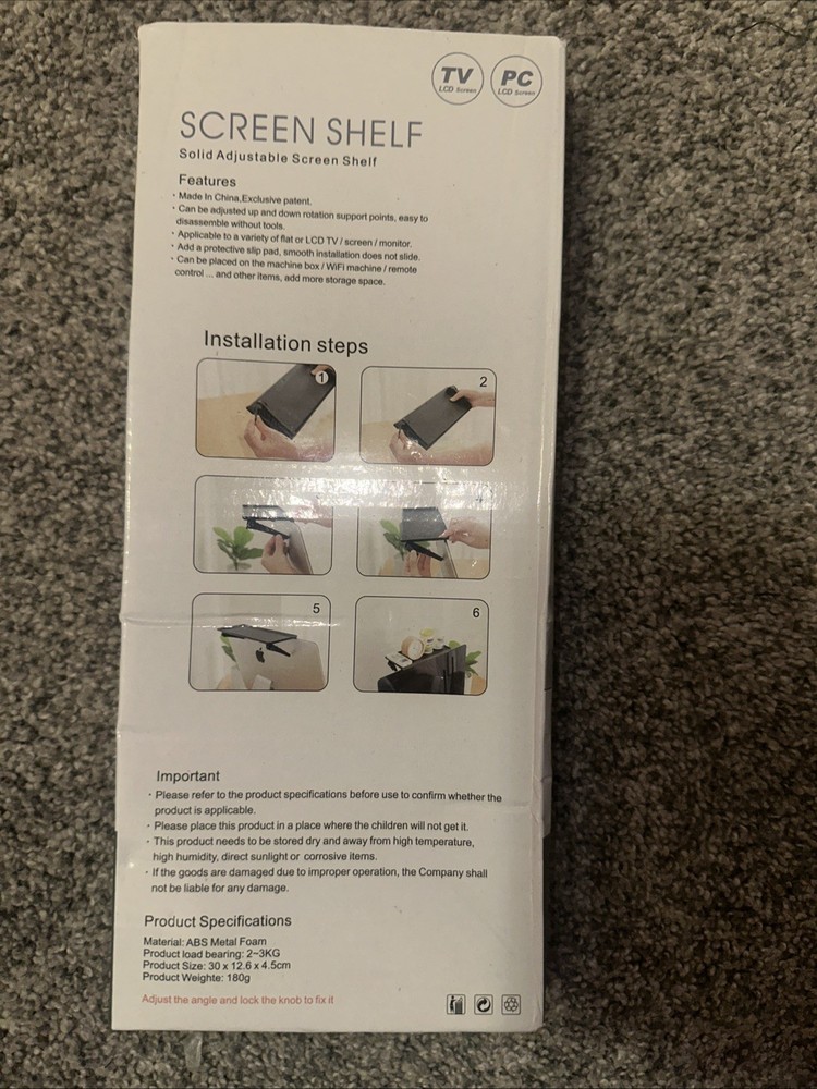 SCREEN SHELF. Solid Adjustable Screen Shelf