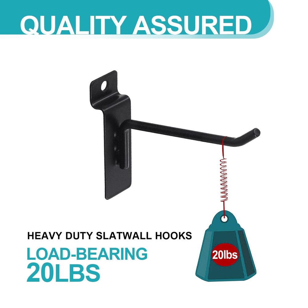50Pcs 6" Heavy Duty Black Slatwall Panel Hooks
