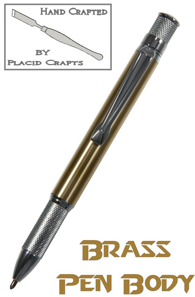 Knurl Ballpoint Pen with Chrome Hardware & Solid Raw Brass Body / #28
