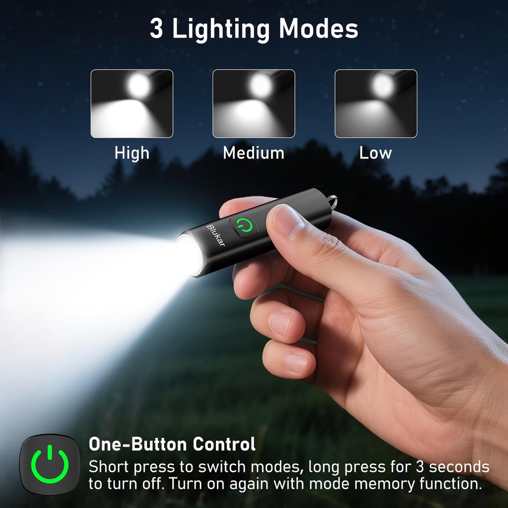 2-Pack Rechargeable EDC Flashlight 360LM Mini Keychain 3-Mode Waterproof Compact