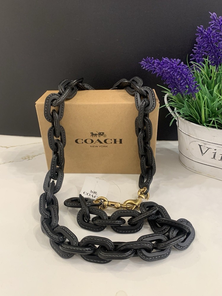 NEW Coach Leather Covered Long Chain Strap, Black/Brass