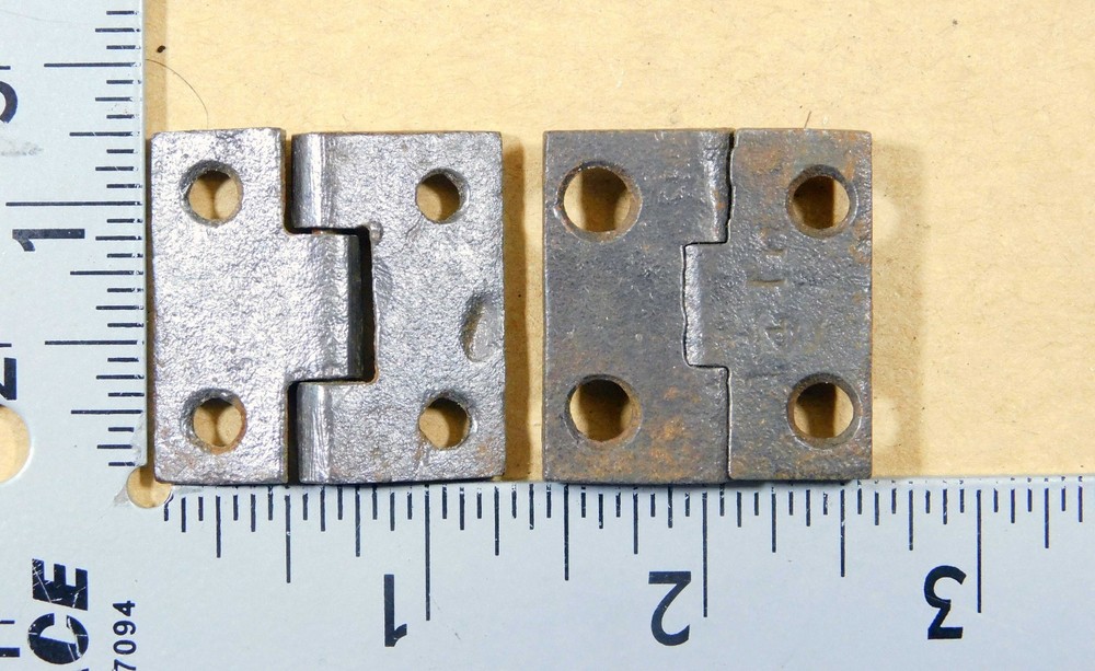 Pair original antique small cast iron butt hinges