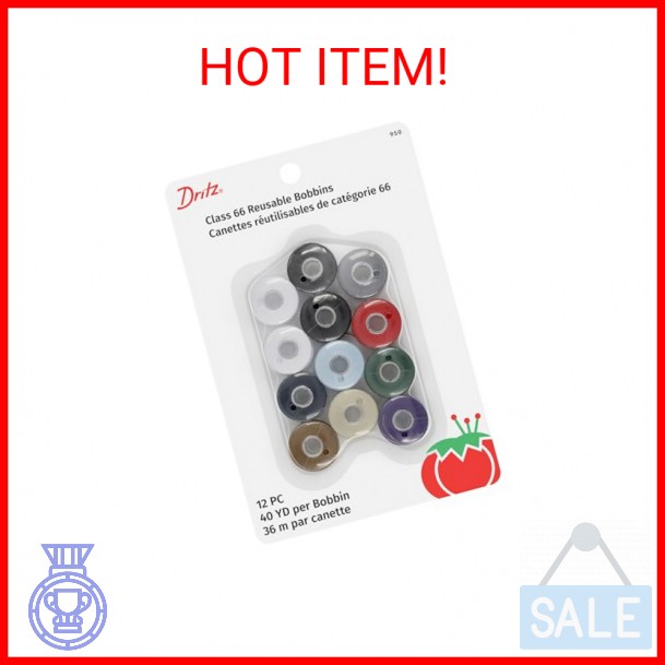 Dritz 950 Bobbins, Class 66, Plastic Pre-Filled, Basic Colors (12-Count) , White