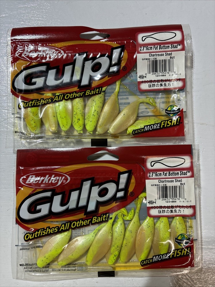 2 Packs Berkley Gulp 2 1/2" Fat Bottom Shad / Chartreuse Shad GFBS2-CS