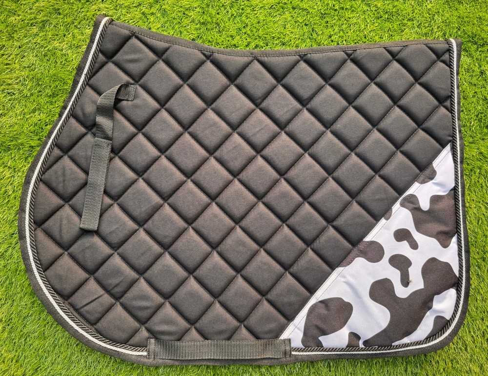 COW PRINT SADDLE PAD SET ENGLISH SADDLE PAD WITH MATCHING FLY BONNET