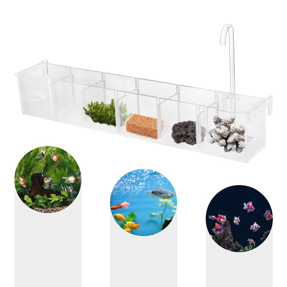 Acrylic 6Grid Aquarium Fish Tank External Hang On Filter Box Without Pump