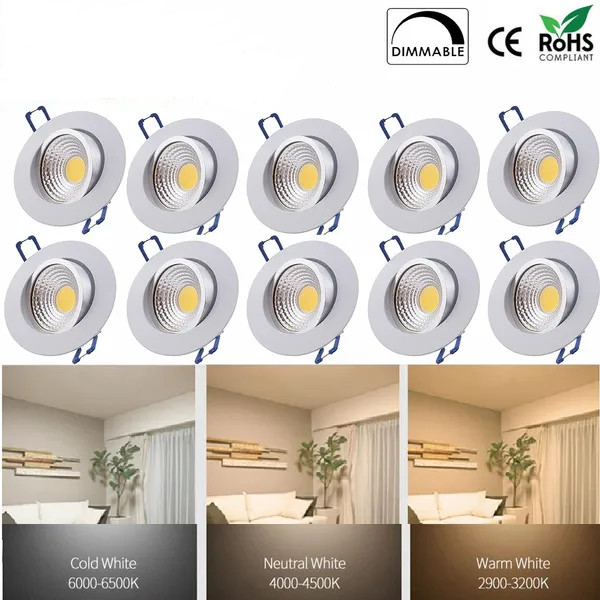 10 Pack COB Dimmable ED Recessed Ceiling Lamp Downlight Spotlight Panel Light