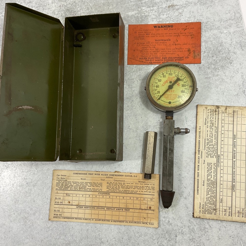 Vintage Allen Compression Test Gauge G-4 in Metal Box