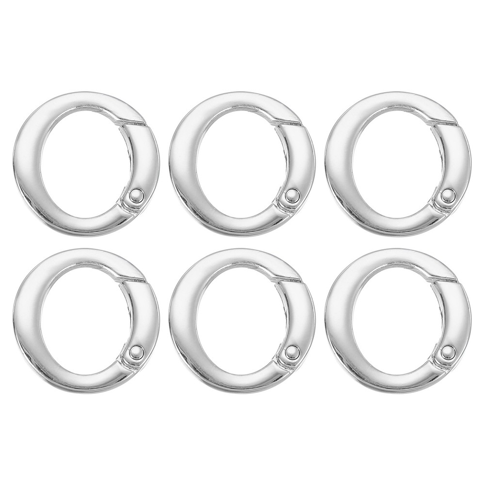 6 Pcs 25mm Round Shaped Spring Snap Keychain Clip for Purses Silver White
