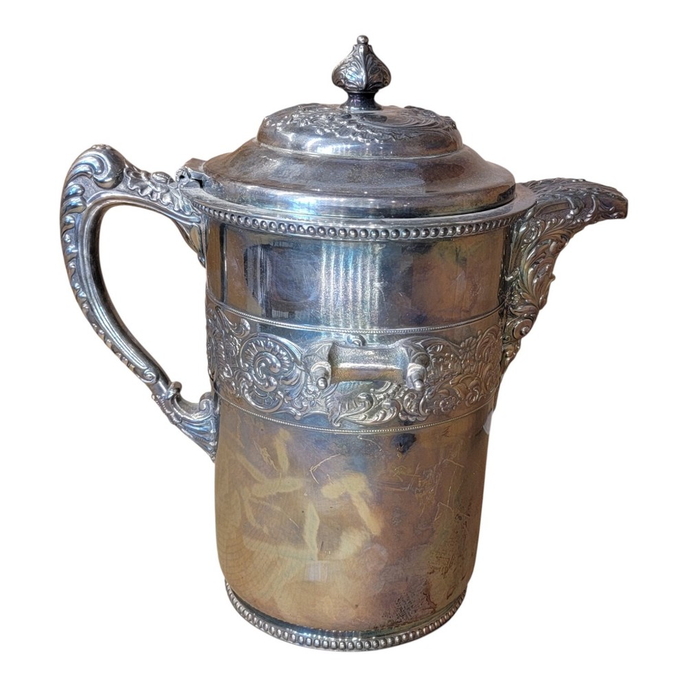 Middletown Plate Co Silverplate Pitcher #656 w Lid & Porcelain Liner 11"