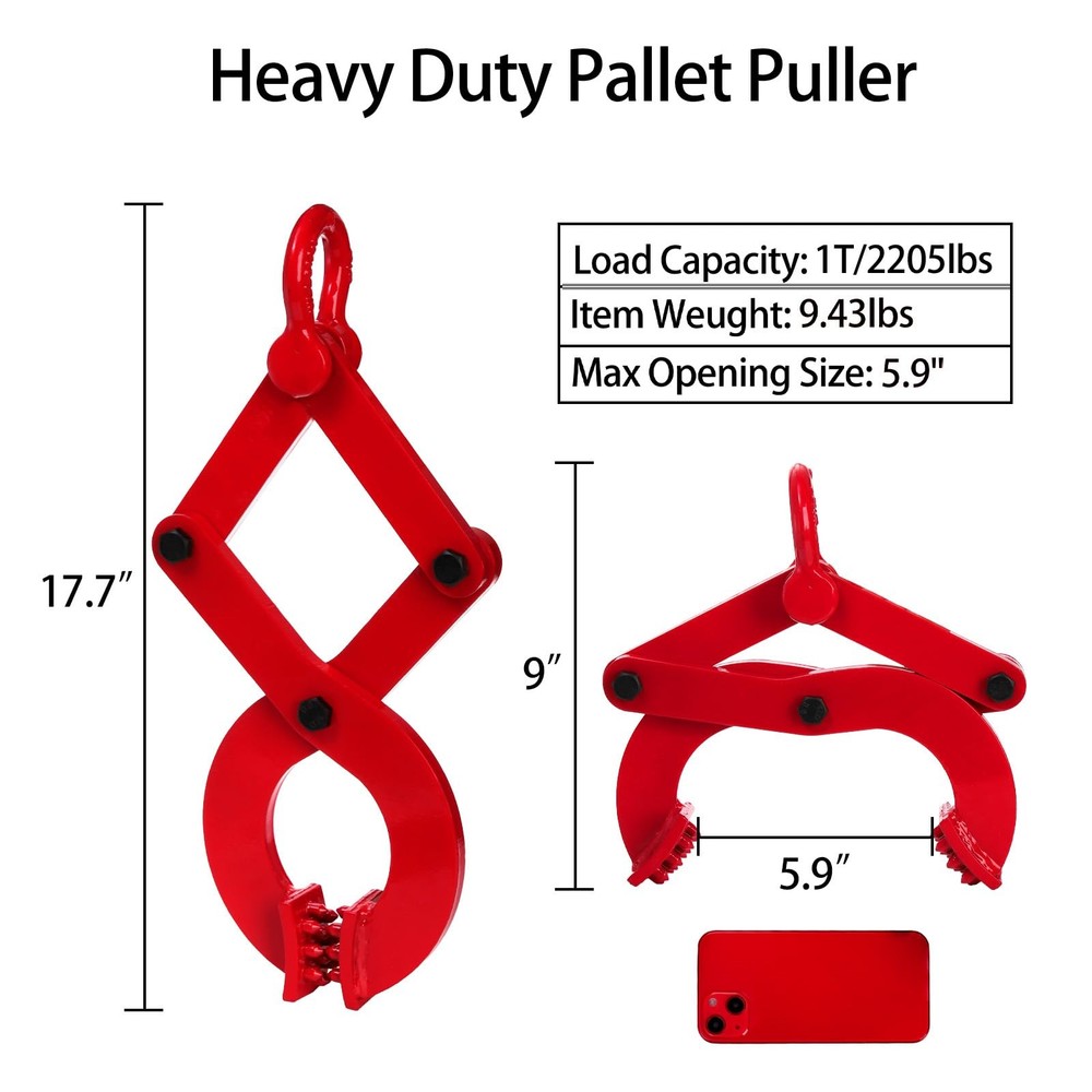 Fasmov Pallet Puller Clamp 1T/2205LBS Jack Steel Single Red