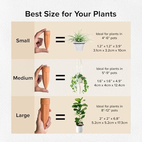 Plant Watering Spikes with Lids - Ideal for 5”-9” Pots - Vacation Medium