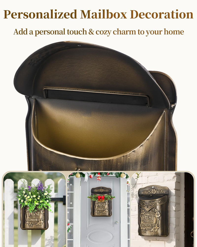 Wall Mount Mailbox, Mailboxes for Outside, Decorative Vintage Mailbox, Metal Mai