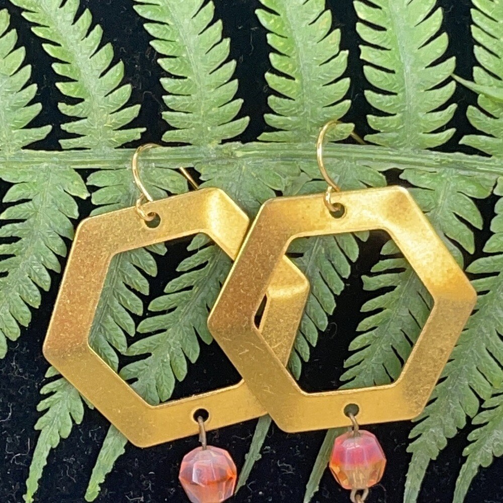Adorned Crown Artisan assemblage hexagon drop earrings