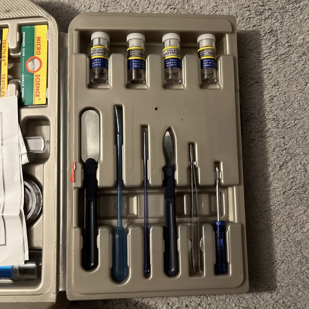 Micro-Science Complete Microscope Set Kids Science Kit Animal Fibers Tools Case