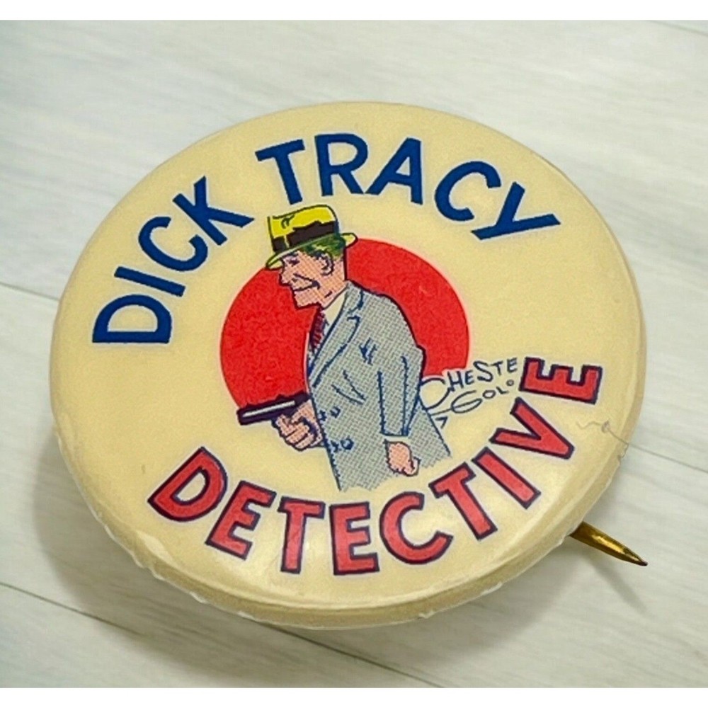 Vintage Dick Tracy Detective Pinback Classic Comic Button 60s Pin