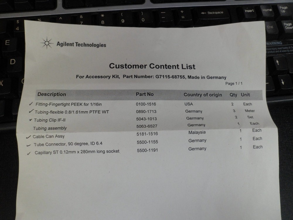 Agilent Technologies G7117-68755 Accessory Kit #2