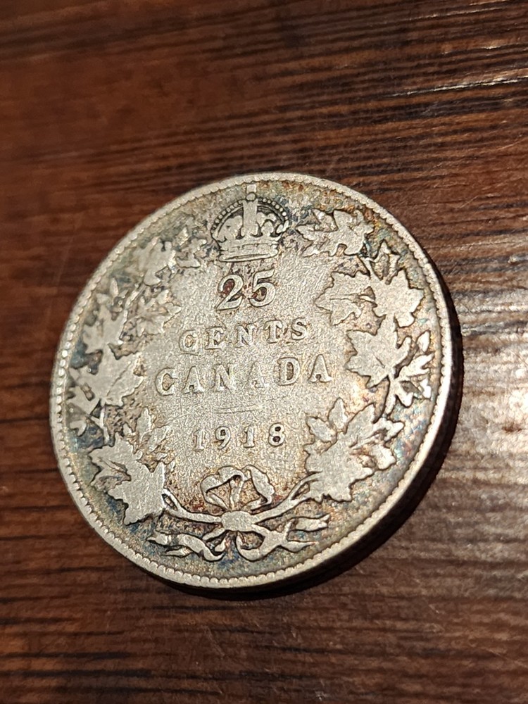 1918 Canada 25 Cents Silver Coin