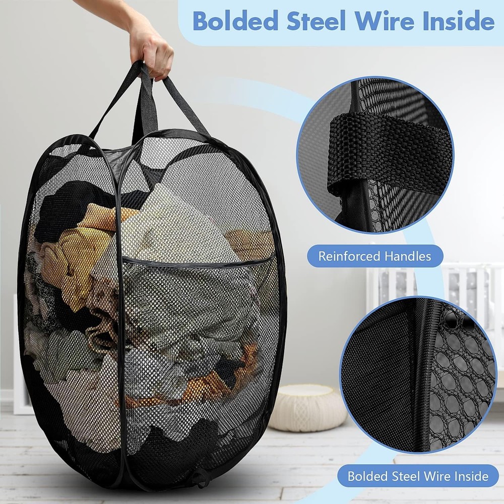 DUCOO Pop Up Laundry Hamper 70L Collapsible Mesh Black