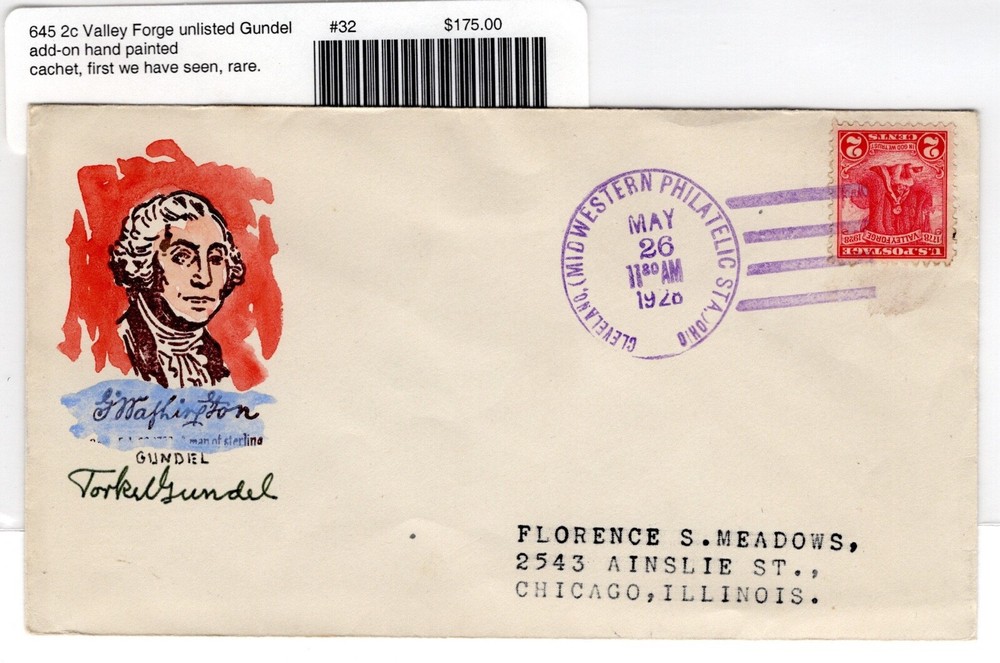 #645 Valley Forge 1928 FDC -  Unlisted Torkel Gundel Add-on