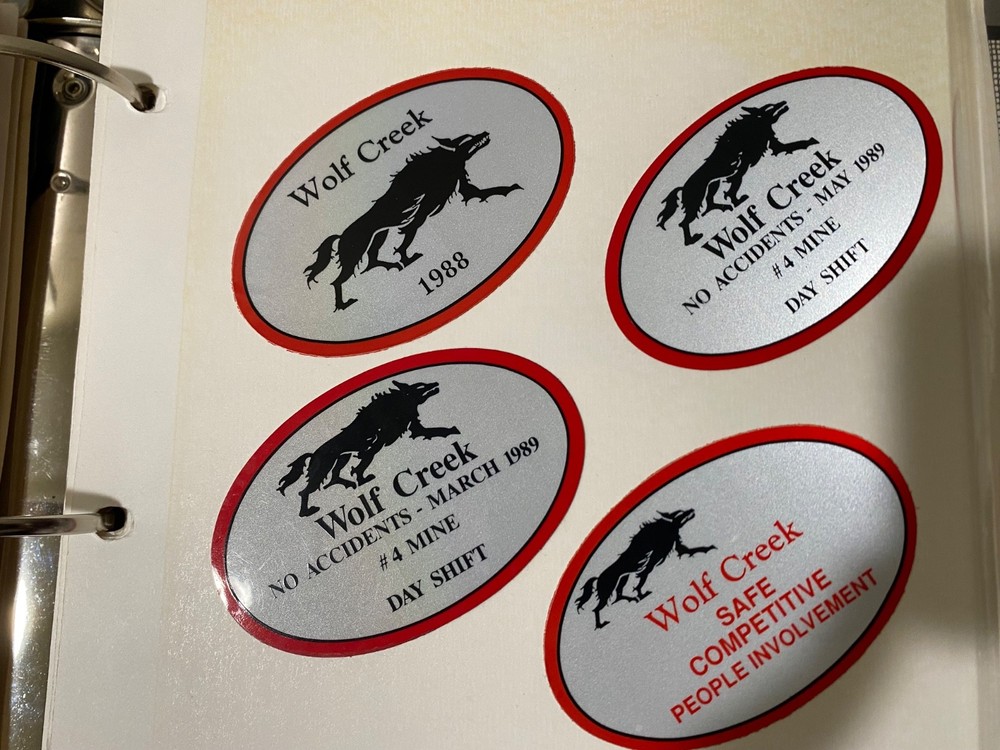 nice lot of 4 different Wolf Creek mining stickers