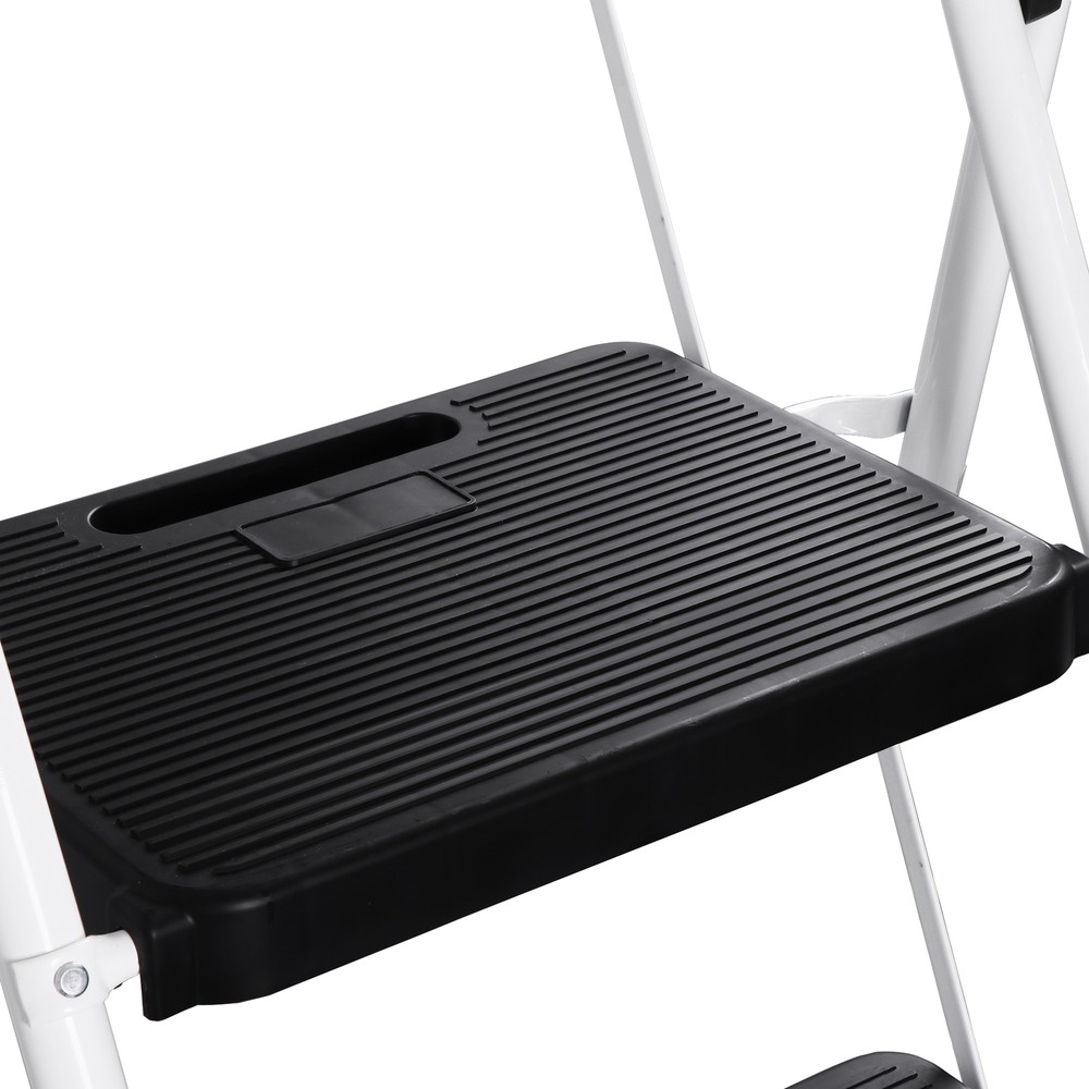 4 Step Ladder with Tool Platform Folding Step Stool with Anti-Slip Pedal White