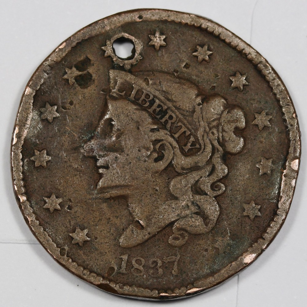 1837 Large Cent.  Holed.  212573