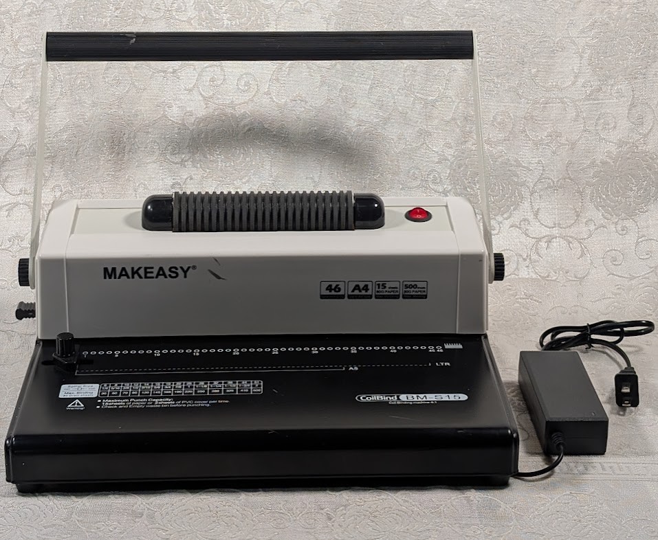 MAKEASY,  Electronic Coil Spiral Binding Machine, With Manual Hole Punch, EUC