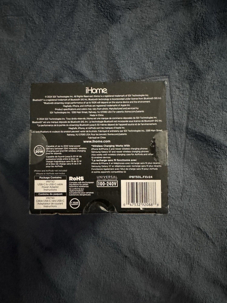 iHome Power Tower Bluetooth Speaker Dual Charging MagSafe Dock Mood Light